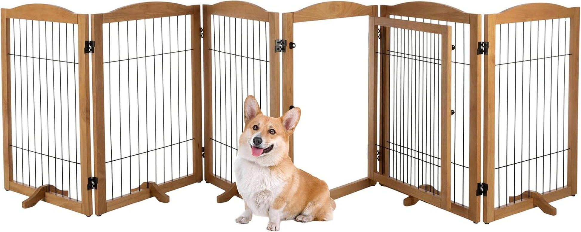 Multi-Panel Foldable Wood Dog Gate - Freestanding Indoor Pet Fence, Retractable Gate for Stairs & Doorways