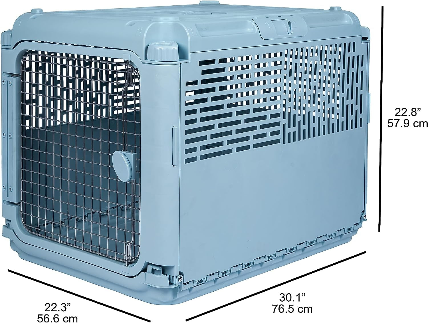 SPORT PET Collapsible Plastic Kennel - Rolling Dog Crate with Wire Door Easy Storage