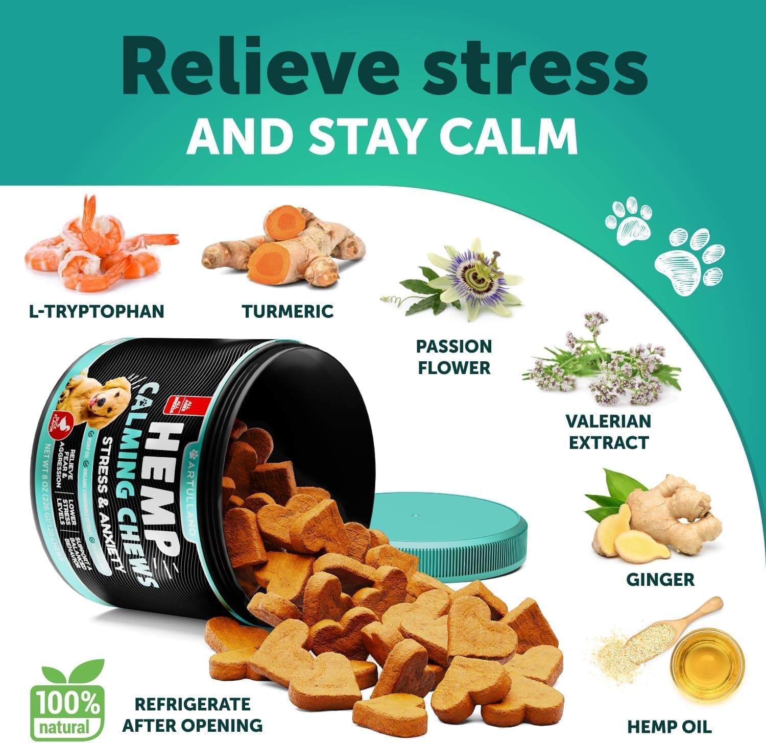 Hemp Calming Chews for Dogs – Advanced Anxiety Relief & Joint Support, 120 Natural Chews for Stress, Hip & Joint Care, Health & Wellness