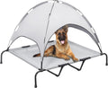 XL Outdoor Elevated Dog Bed with Canopy: Cooling, Portable, Dark Gray, Includes Carrying Bag