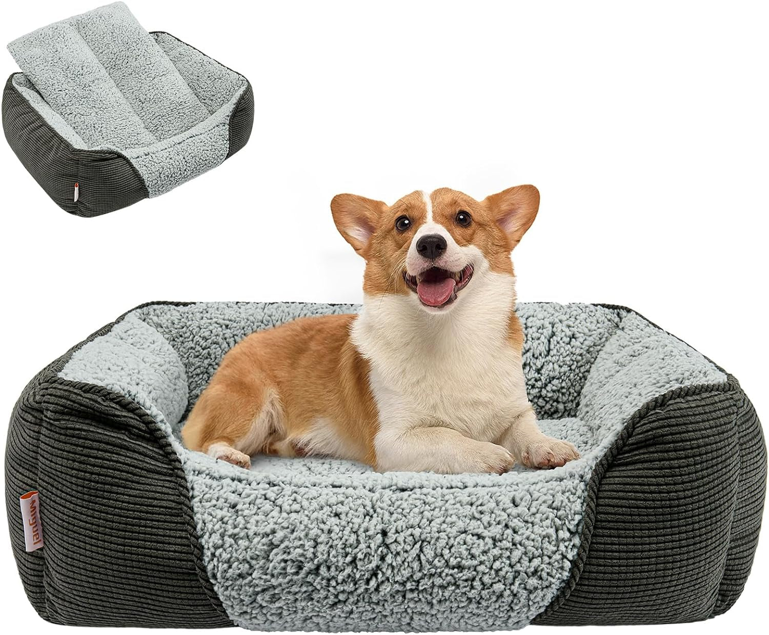 Miguel Washable Dog Bed with Removable Cushion – Easy-to-Wash Small Dog Sofa Bed, Anti-Slip Bottom & Bolstered Calming Cuddle Design