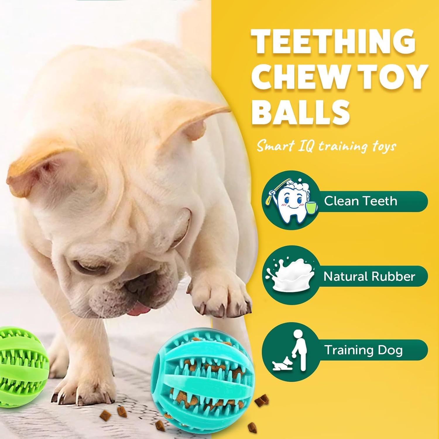 2-in-1 Interactive Dog Balls – 2.5” Squeaky Chew & Teething Toys, Dental Training for Small Dogs, 5-Pack