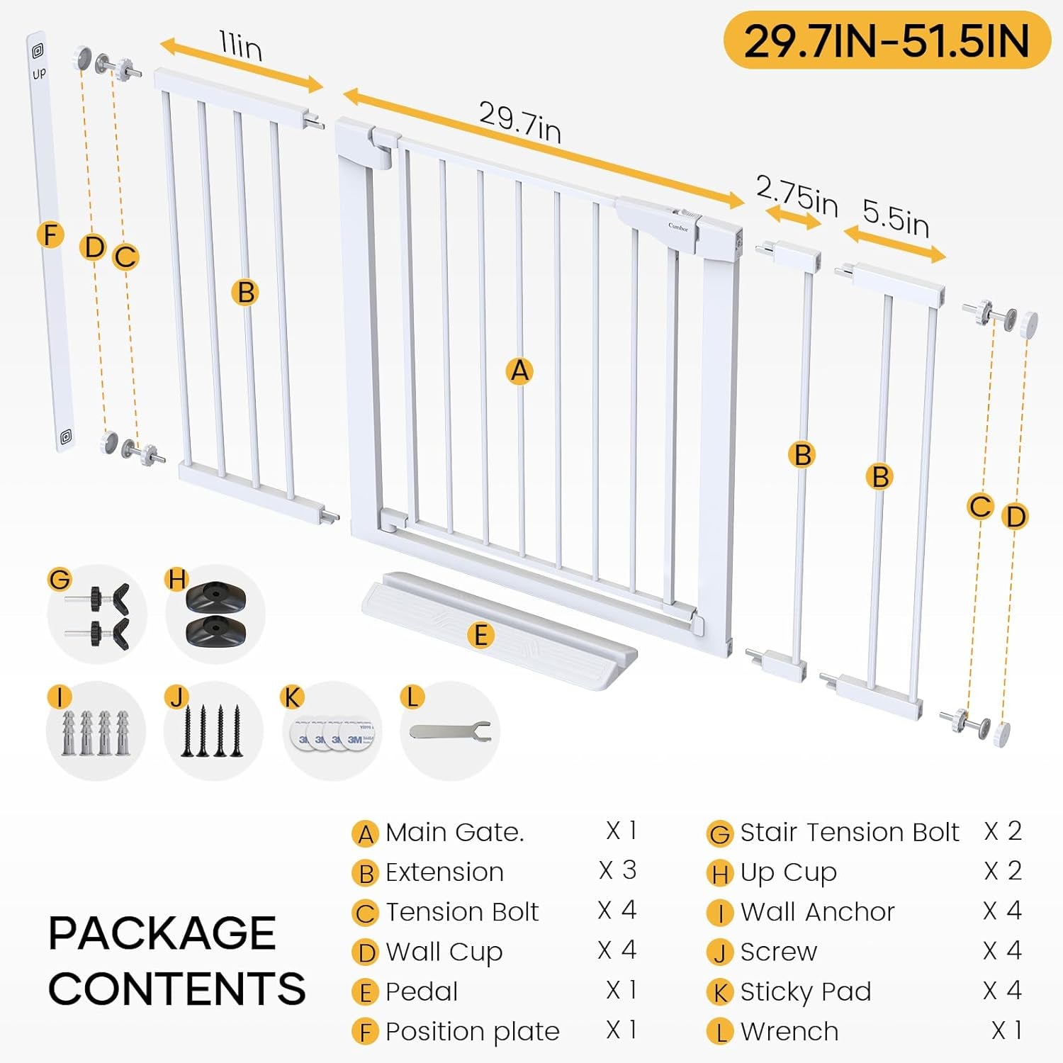 Cumbor Extra Wide Baby & Dog Gate - Walk Thru Auto-Close Gate for Stairs & Doorways, Easy Install