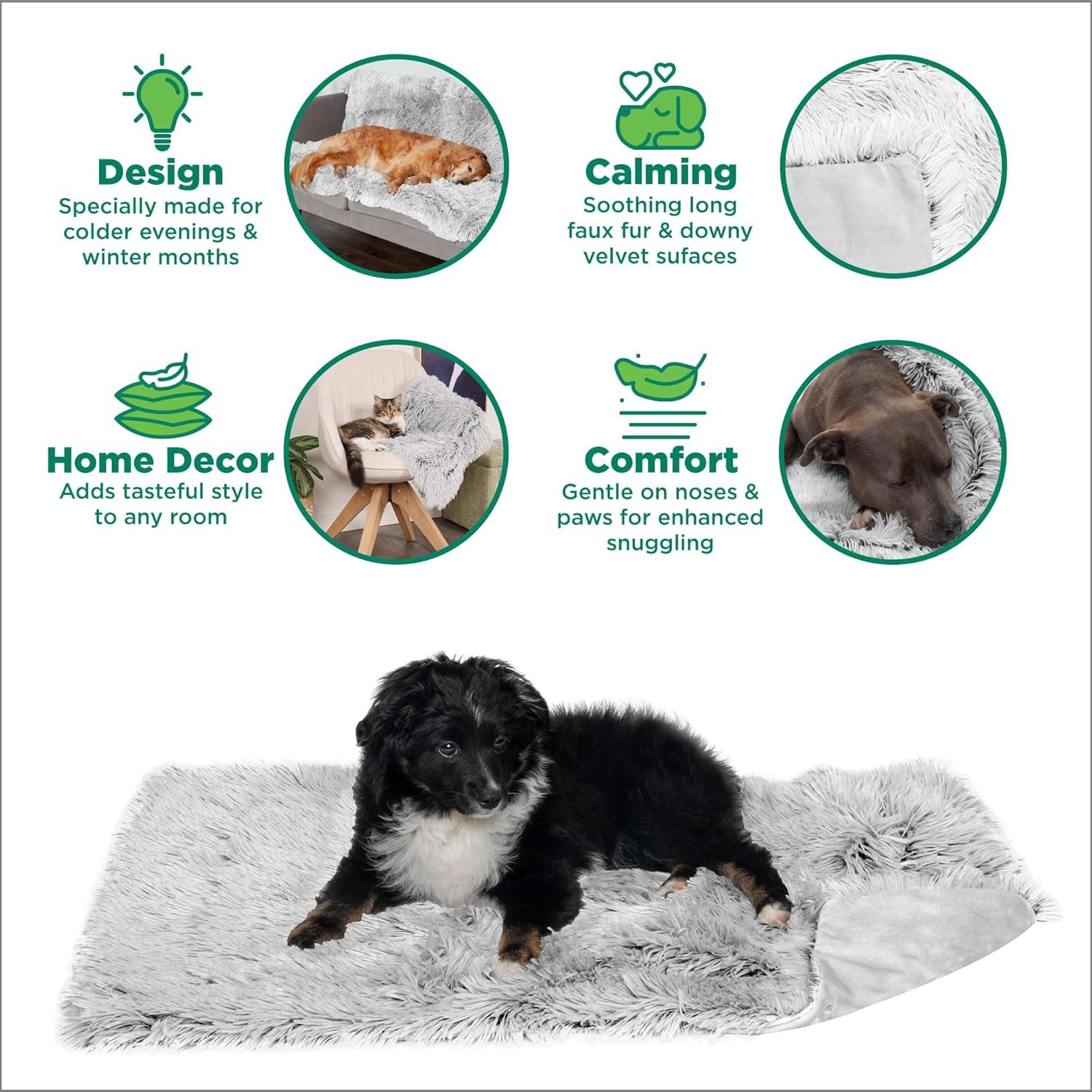 Furhaven Waterproof Plush Throw Blanket – Soft Calming Faux Fur & Velvet Washable Pet Blanket for Dogs, Mist Gray, Medium