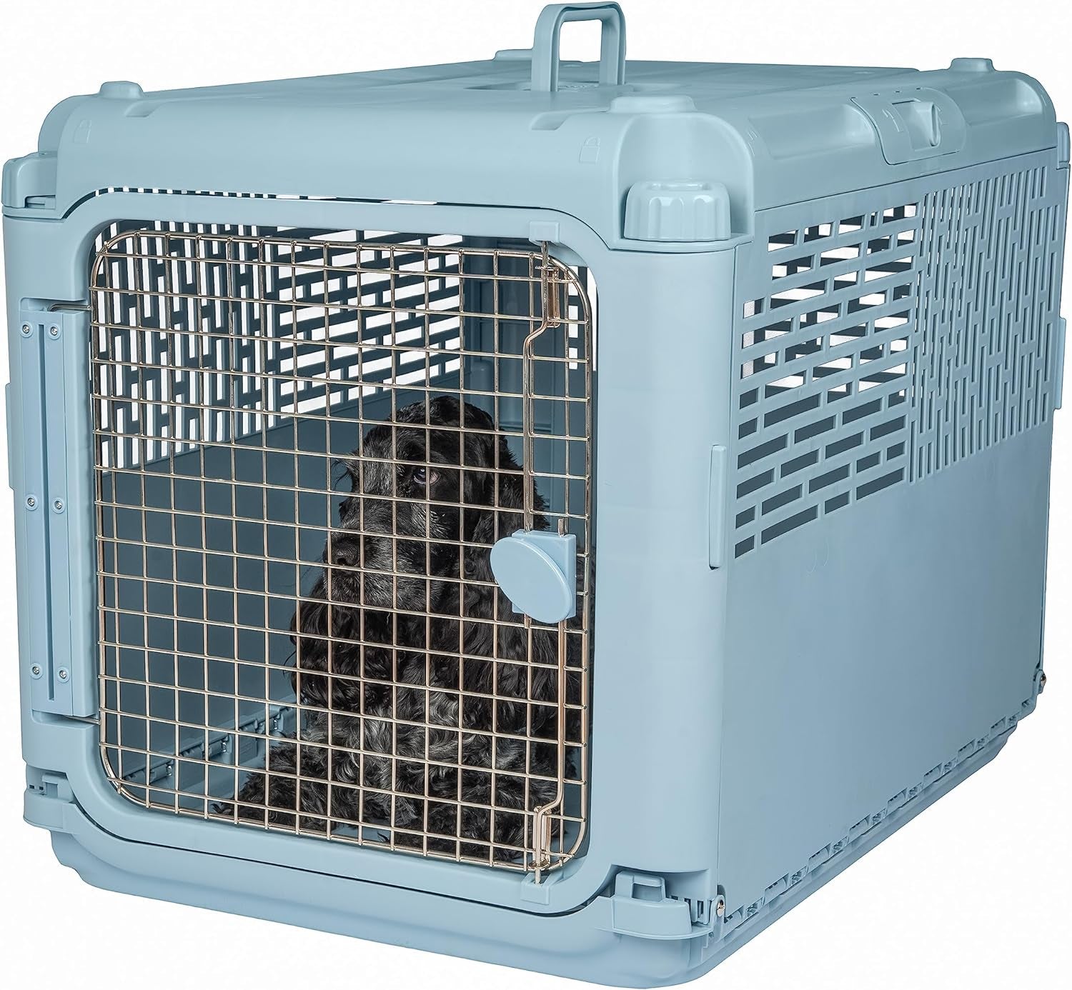 SPORT PET Collapsible Plastic Kennel - Rolling Dog Crate with Wire Door Easy Storage