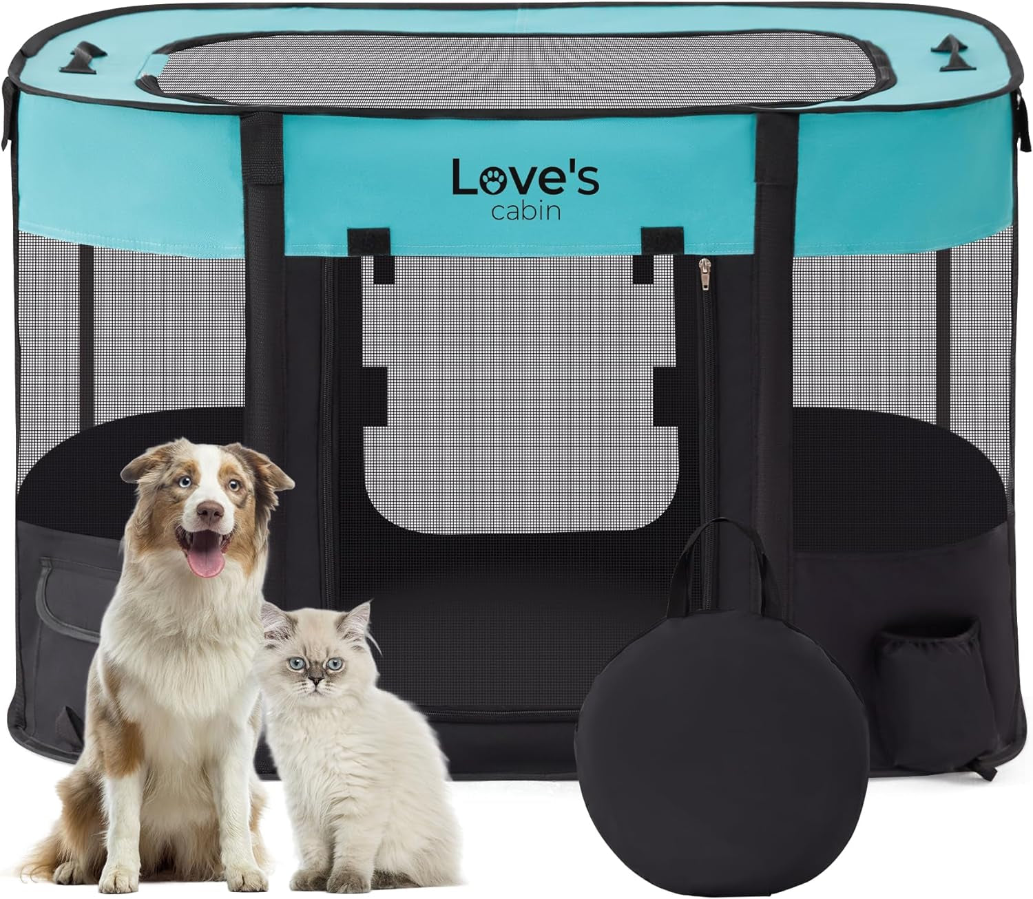 Love's Cabin Portable Playpen for Small Dogs & Cats - Foldable, Indoor/Outdoor Pet Tent with Zipper Top & Carry Case, Gray