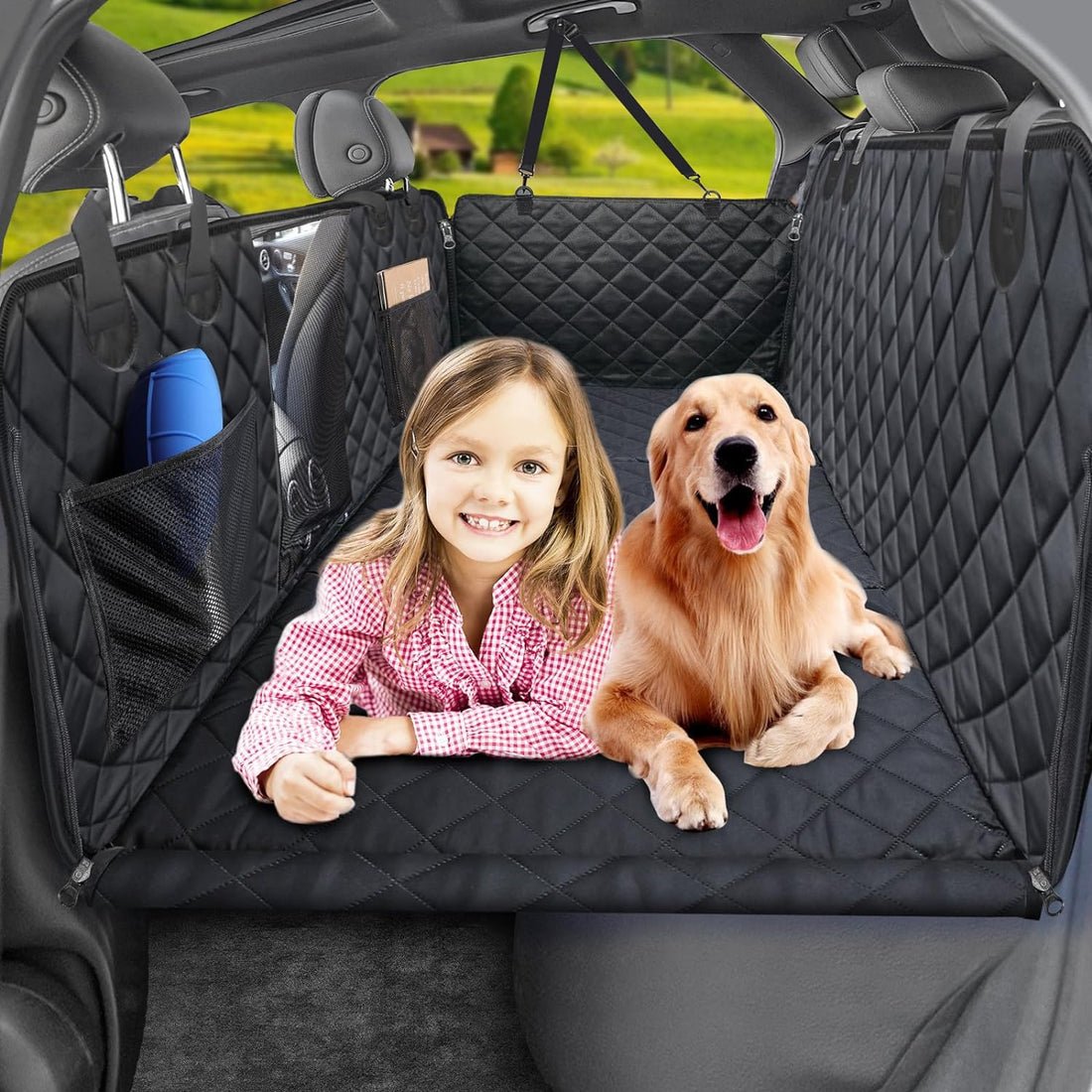 URPOWER Dog Car Seat Extender with Seat Cover: Waterproof Hammock, Mesh Window, Storage Pocket