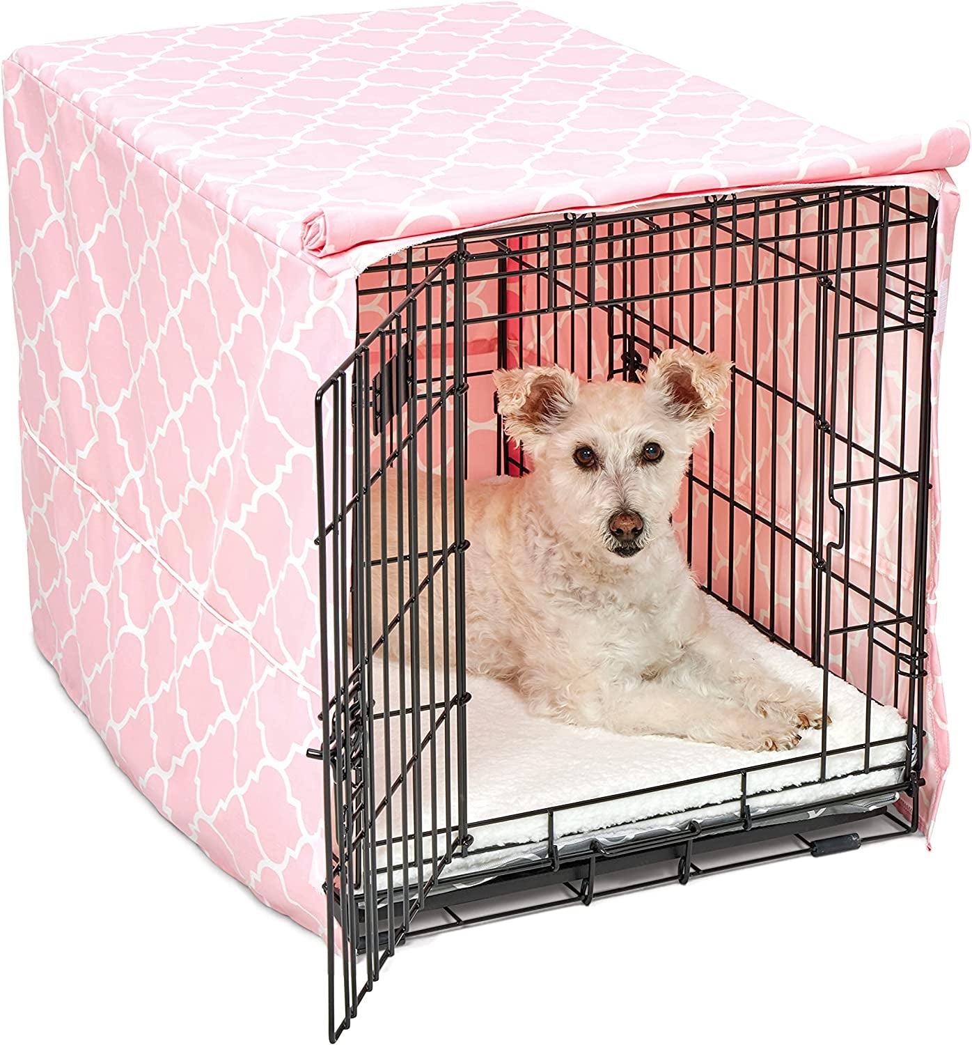 Stylish 24" Pink Dog Crate Cover with Teflon Protector – Fits Midwest Crates, Durable Designer Pattern, Easy to Clean for Cozy & Protected Dog Space