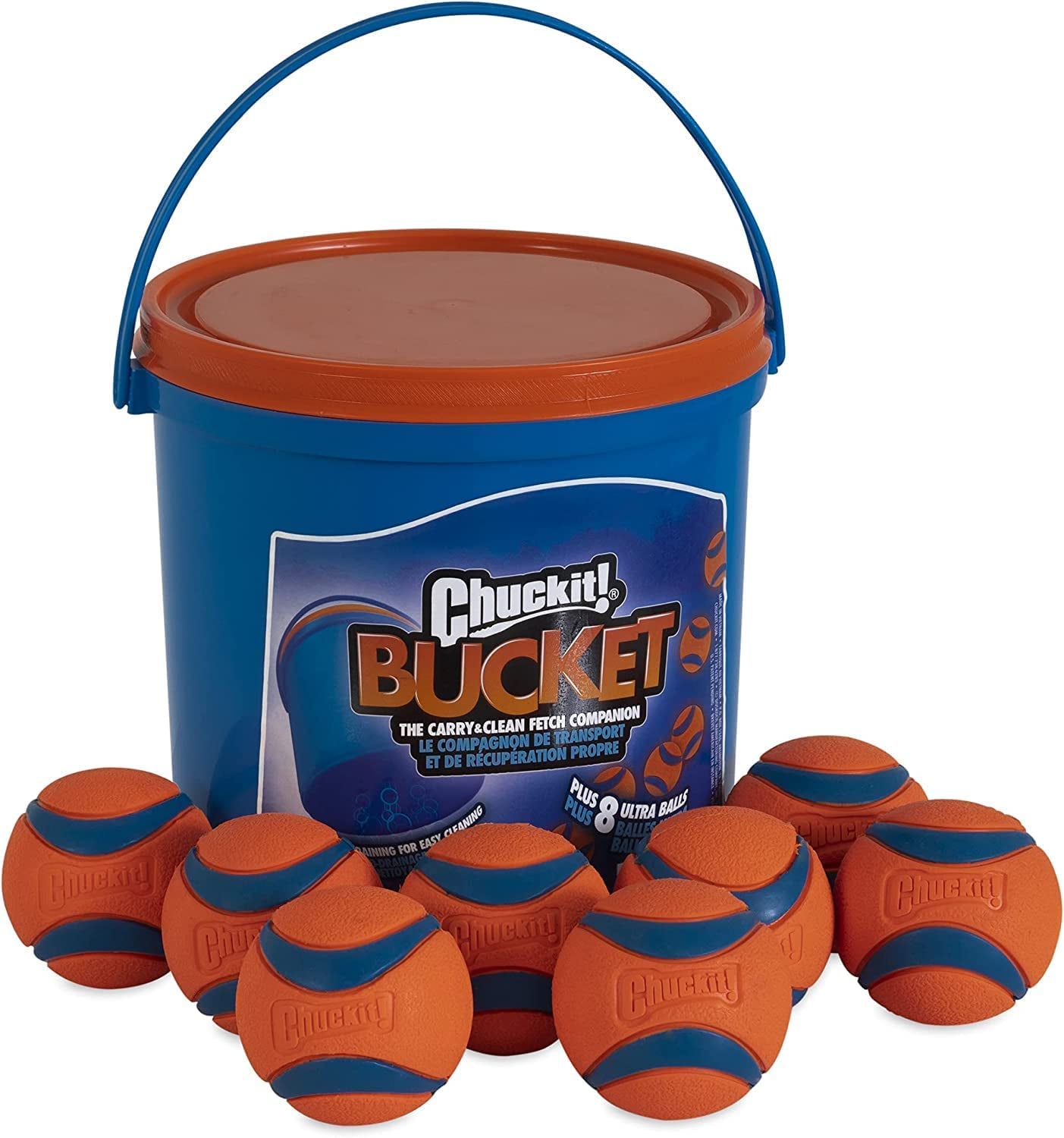 Chuckit! Ultra Ball Medium 8-Pack with Cleaning Bucket: Durable Dog Toy Set