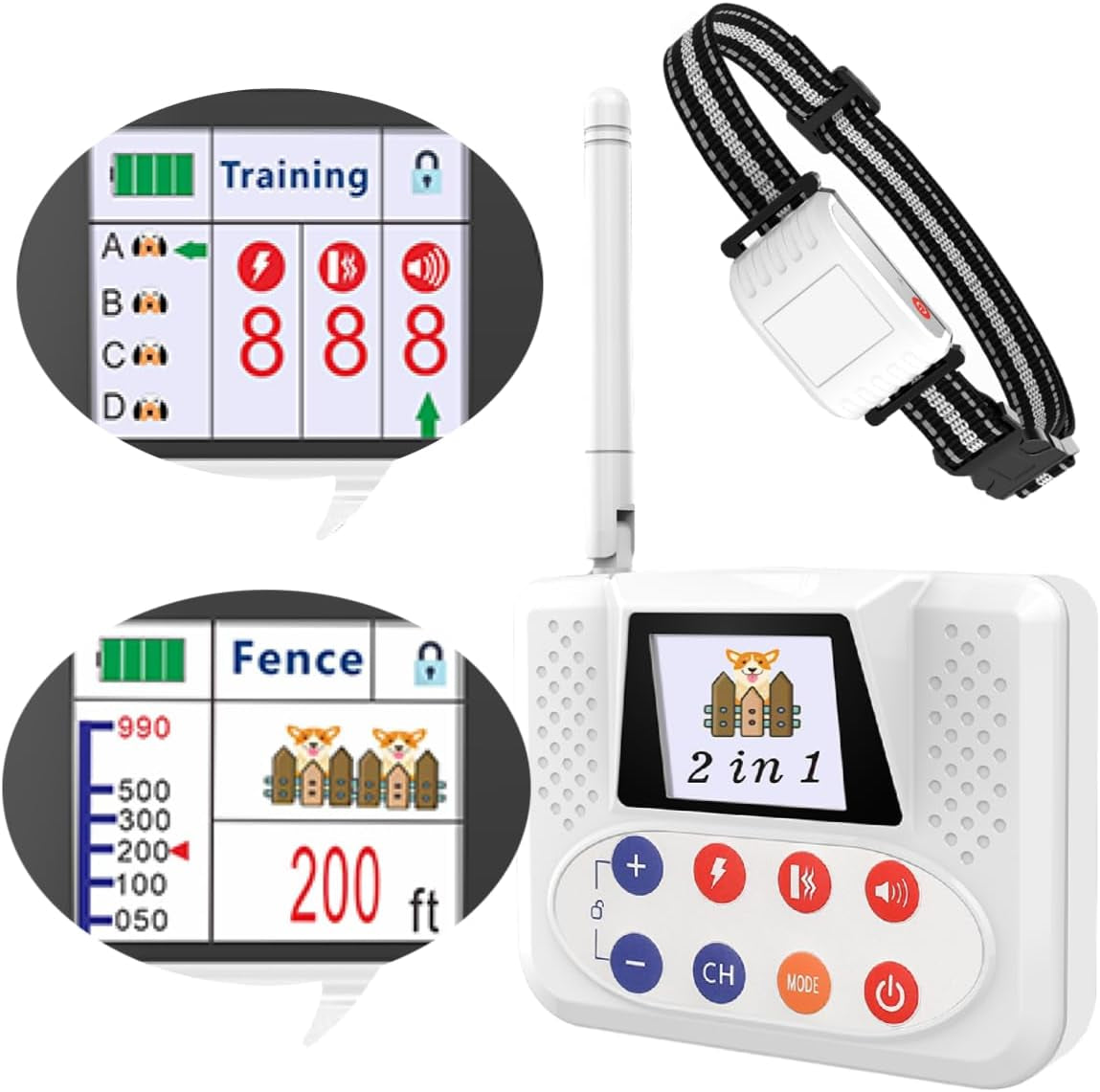 Wireless Electric Dog Fence System with Large LCD - Waterproof Collar, 2.4Ghz Antenna