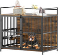 ROOMTEC Furniture Style Large Dog Crate with 360° Adjustable Feeder - Classic Brown End Table Crate with 2 Stainless Steel Bowls, 41