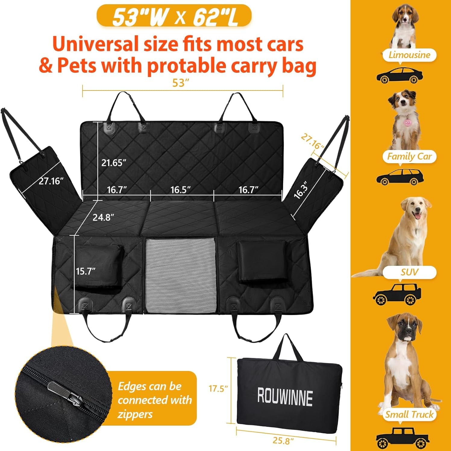 Back Seat Extender for Dogs - Sturdy, Waterproof, Holds 400 lbs, for Car/SUV/Truck