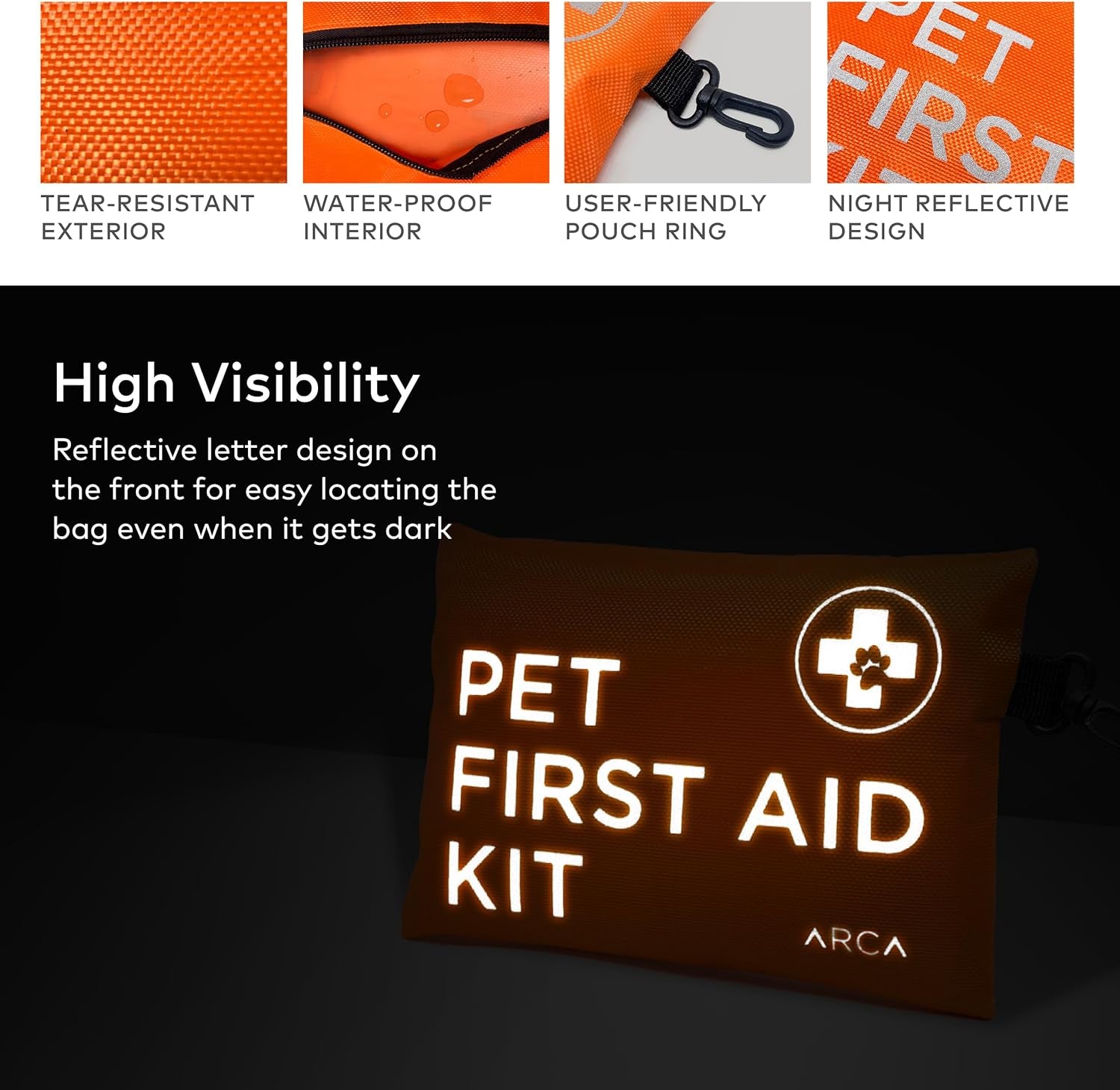Dog First Aid Kit – Water-Resistant Emergency Travel Kit for Dogs, High-Visibility Reflective Pouch, Essential for Hiking, Camping, Backpacking, Hunting