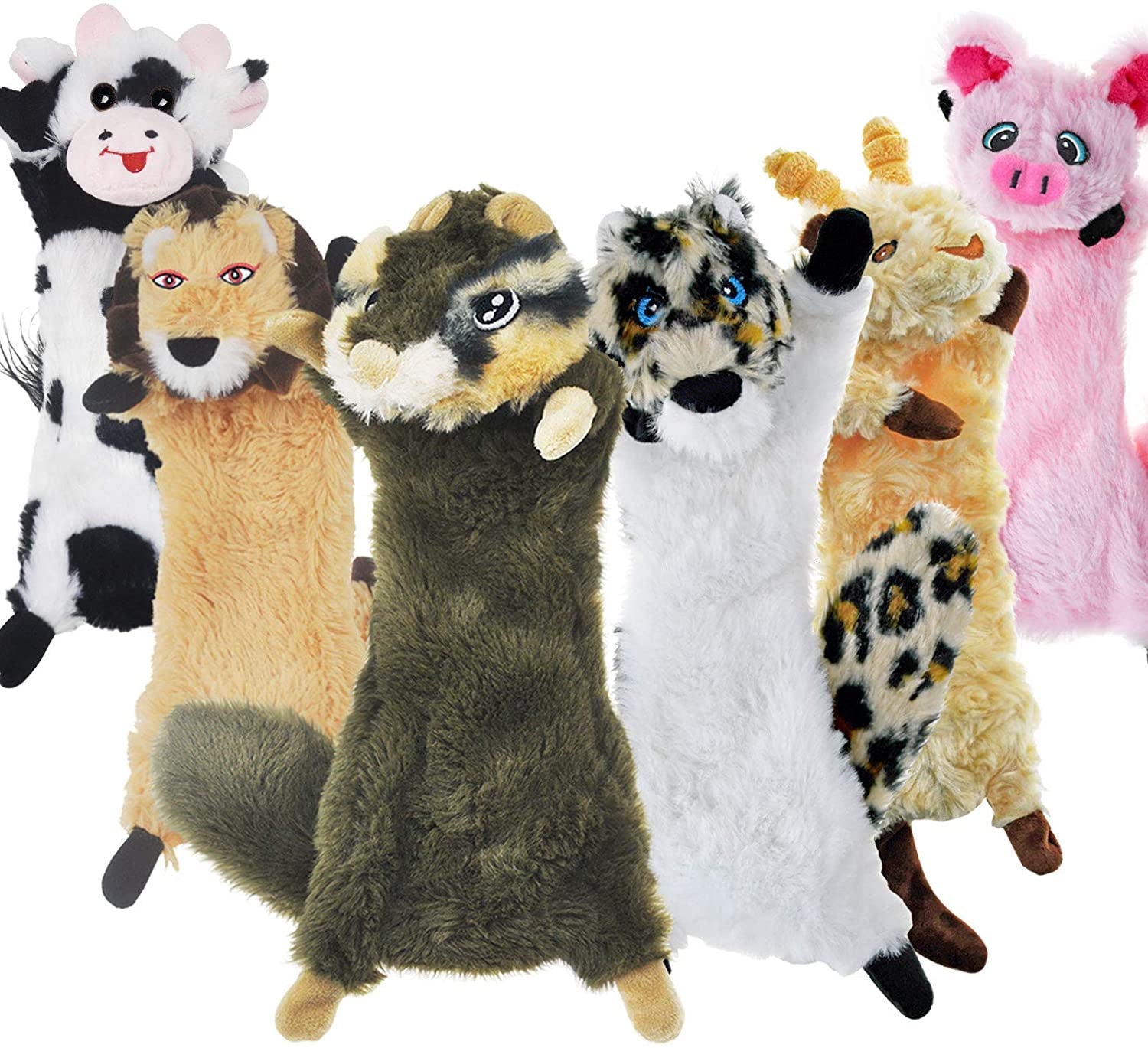 SHARLOVY No-Stuffing Squeaky Toys 6-Pack: Durable Plush for Small Dogs, Assorted Cute Animals