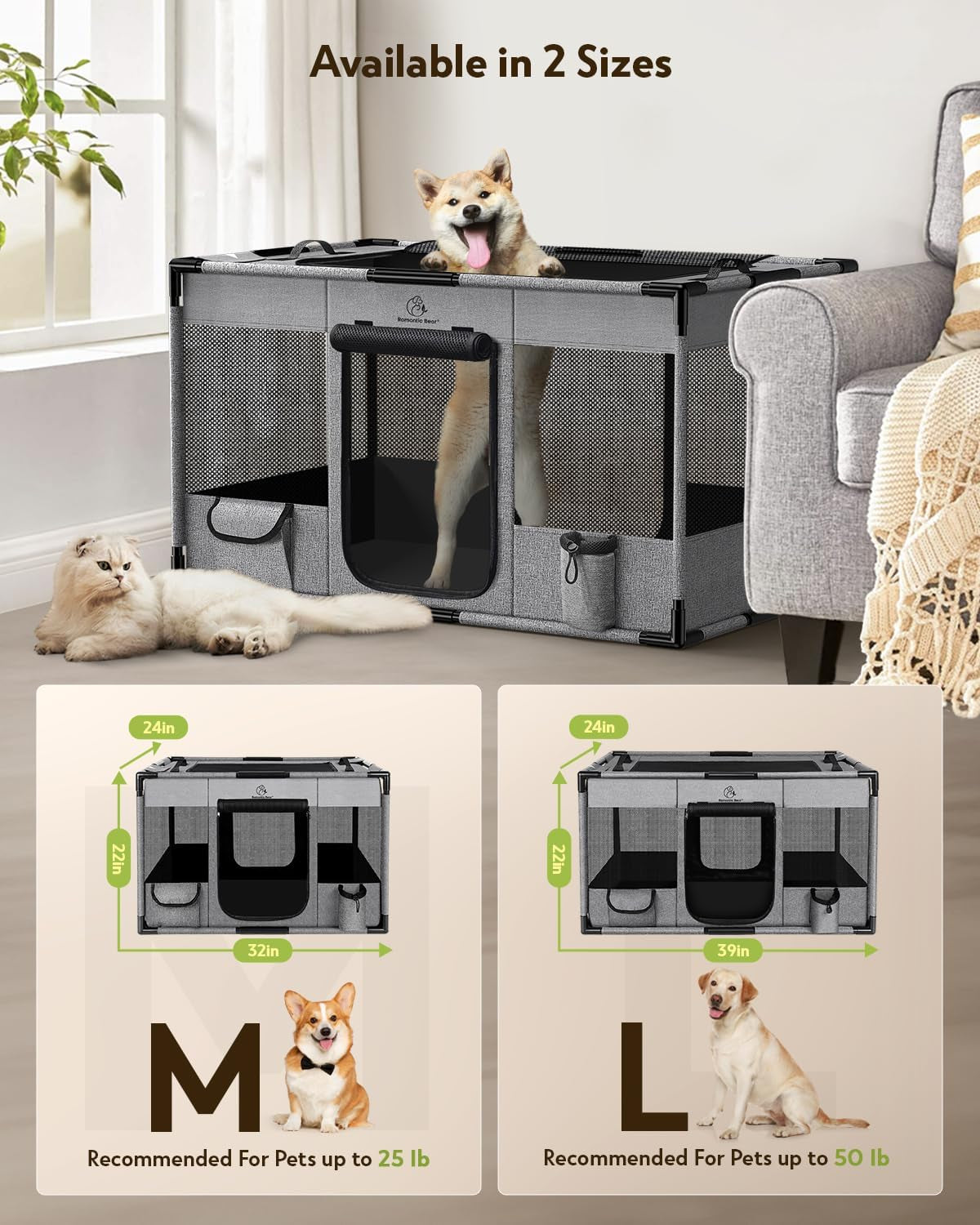 Fabric Mesh Dog Playpen - Portable Soft Kennel Crate with Breathable PVC Frame, Indoor/Outdoor Exercise Pen