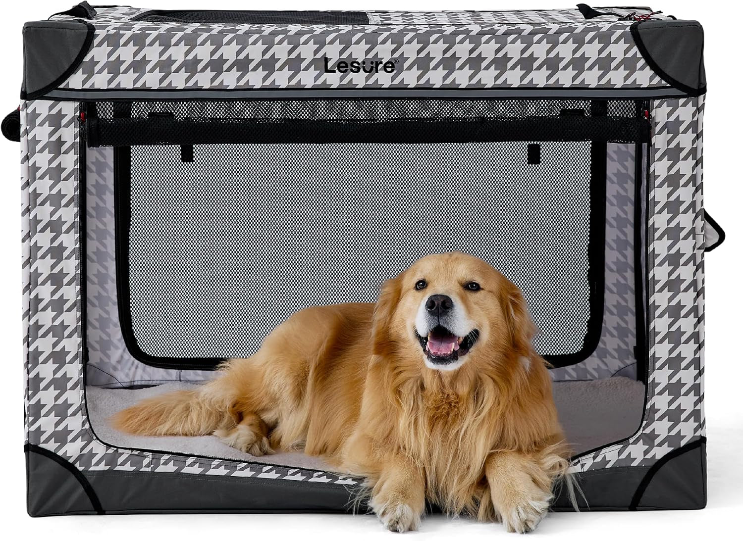 Lesure Soft Collapsible Dog Crate – 4-Door Portable Foldable Travel Kennel with Durable Mesh for Large Dogs, Indoor & Outdoor Use