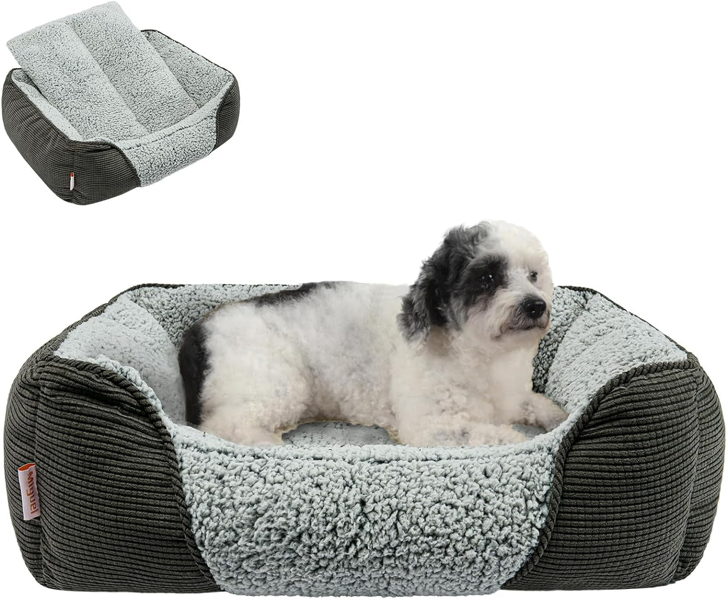 Miguel Washable Dog Bed with Removable Cushion – Easy-to-Wash Small Dog Sofa Bed, Anti-Slip Bottom & Bolstered Calming Cuddle Design