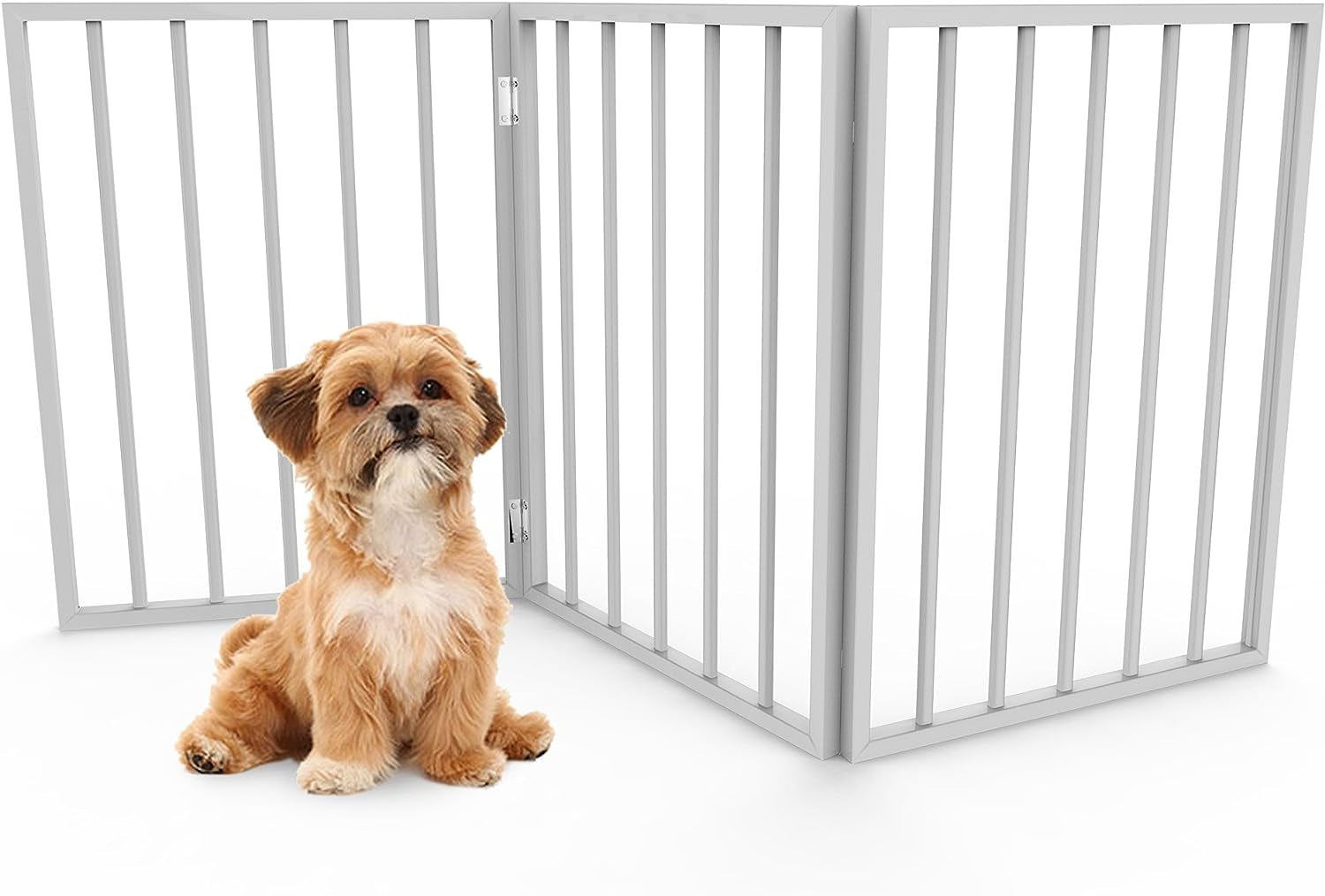 Multi-Panel Foldable Wood Dog Gate - Freestanding Indoor Pet Fence, Retractable Gate for Stairs & Doorways