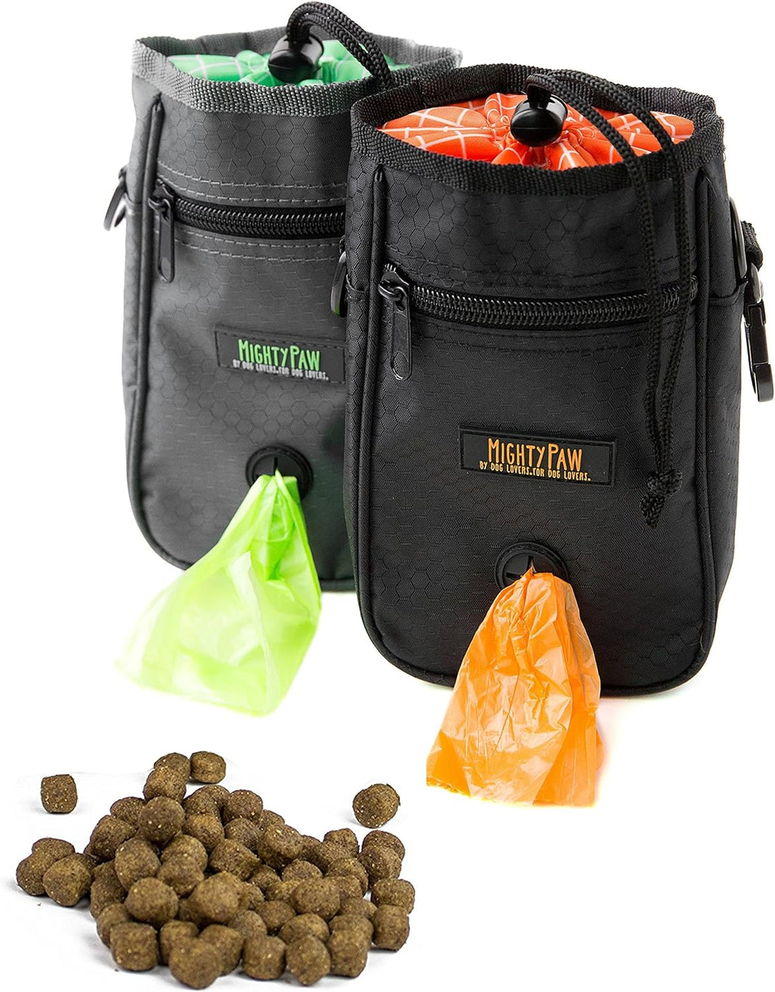 Mighty Paw Dog Treat Bag: Includes Carabiner & Pick-Up Bags, Reflective Belt, Black