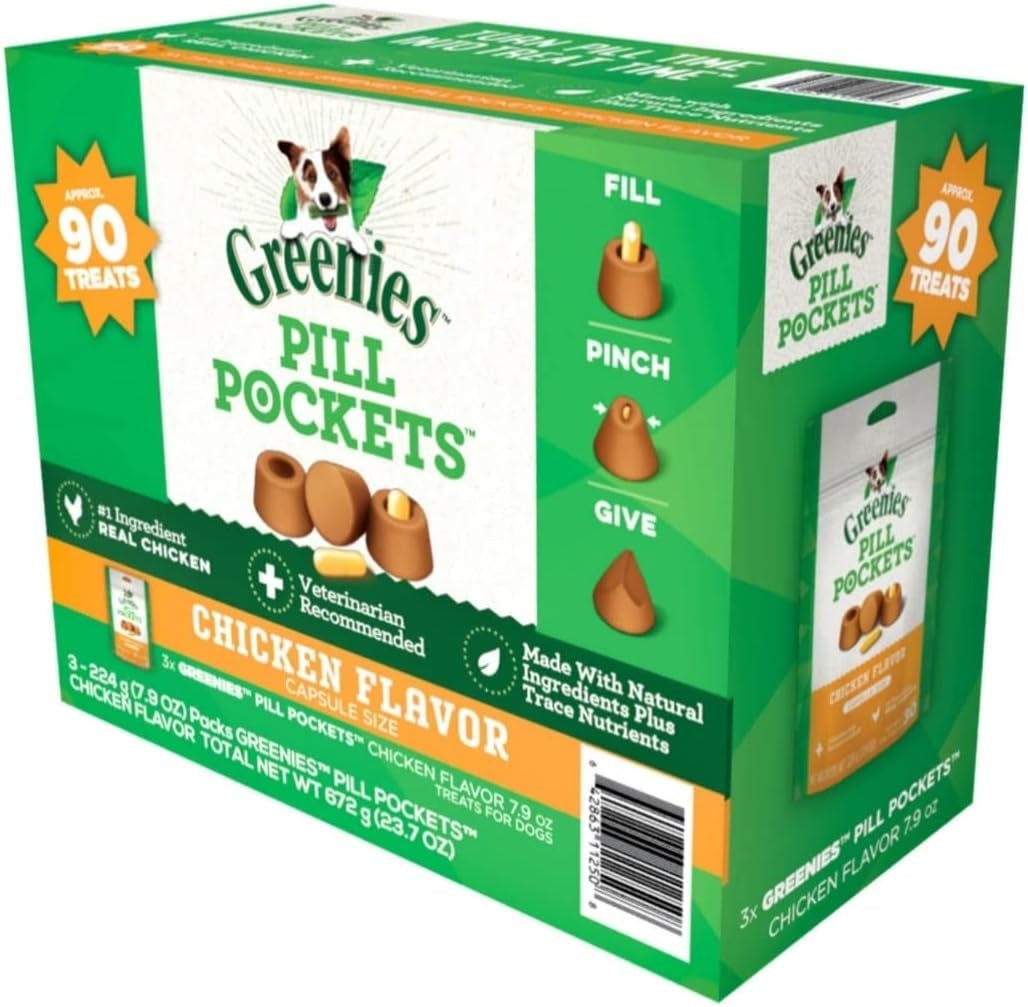 Greenies Pill Pockets for Dogs, Real Peanut Butter Flavor, Capsule Size Soft Treats, Easy-to-Give Pill-Hiding Dog Snacks