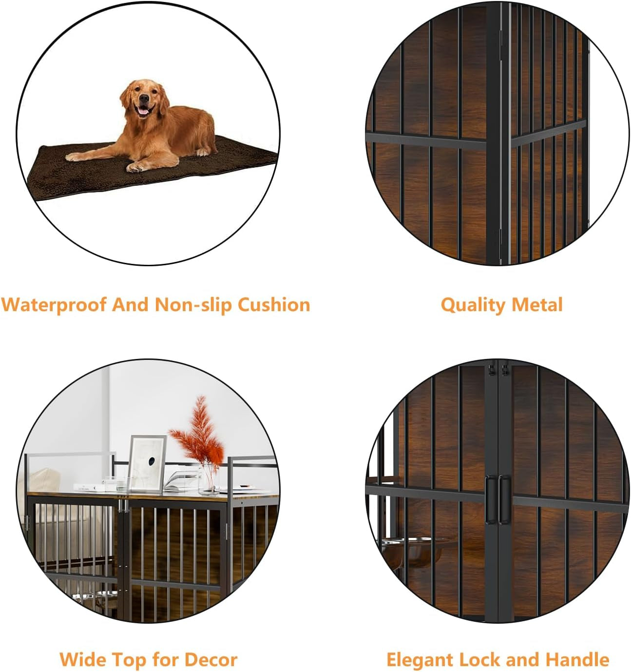 ROOMTEC Furniture Style Large Dog Crate with 360° Adjustable Feeder - Classic Brown End Table Crate with 2 Stainless Steel Bowls, 41"x24"x36"