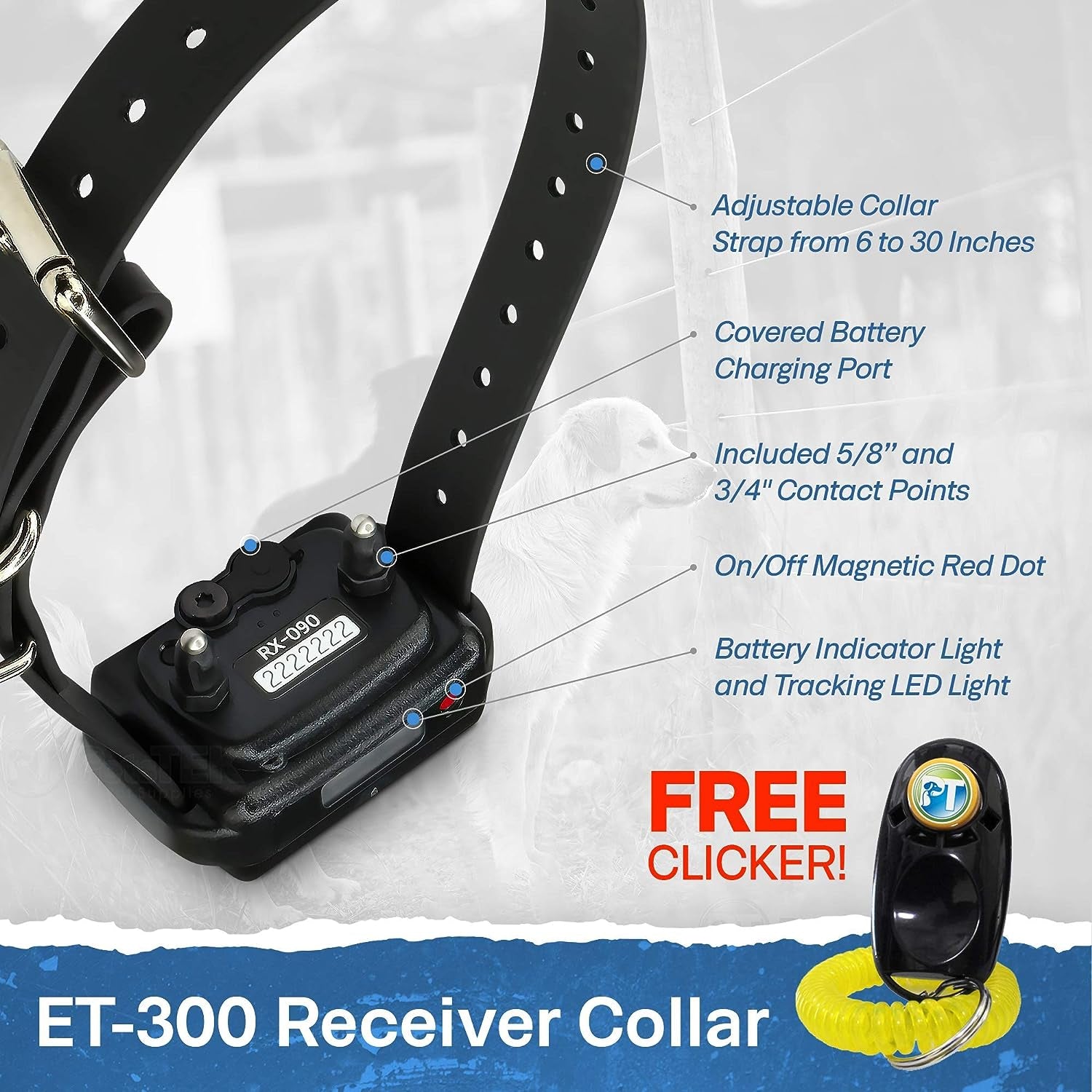 ET-300 Mini Educator E-Collar, 1/2 Mile Range, Waterproof, 100 Levels, Vibration & Sound, with Training Clicker