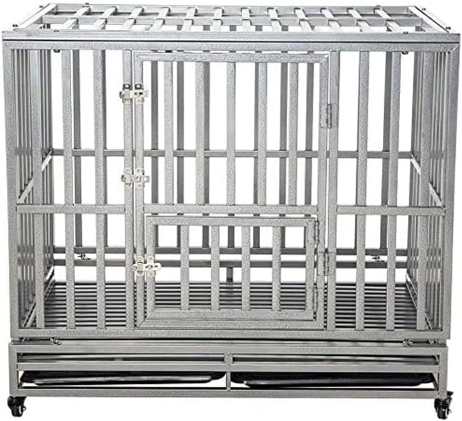 LUCKUP Heavy Duty Dog Cage Metal Kennel and Crate for Medium and Large Dogs, Pet Playpen with Four Wheels,Easy to Install,46 Inch,Black … …