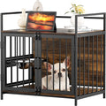 ROOMTEC Furniture Style Large Dog Crate with 360° Adjustable Feeder - Classic Brown End Table Crate with 2 Stainless Steel Bowls, 41