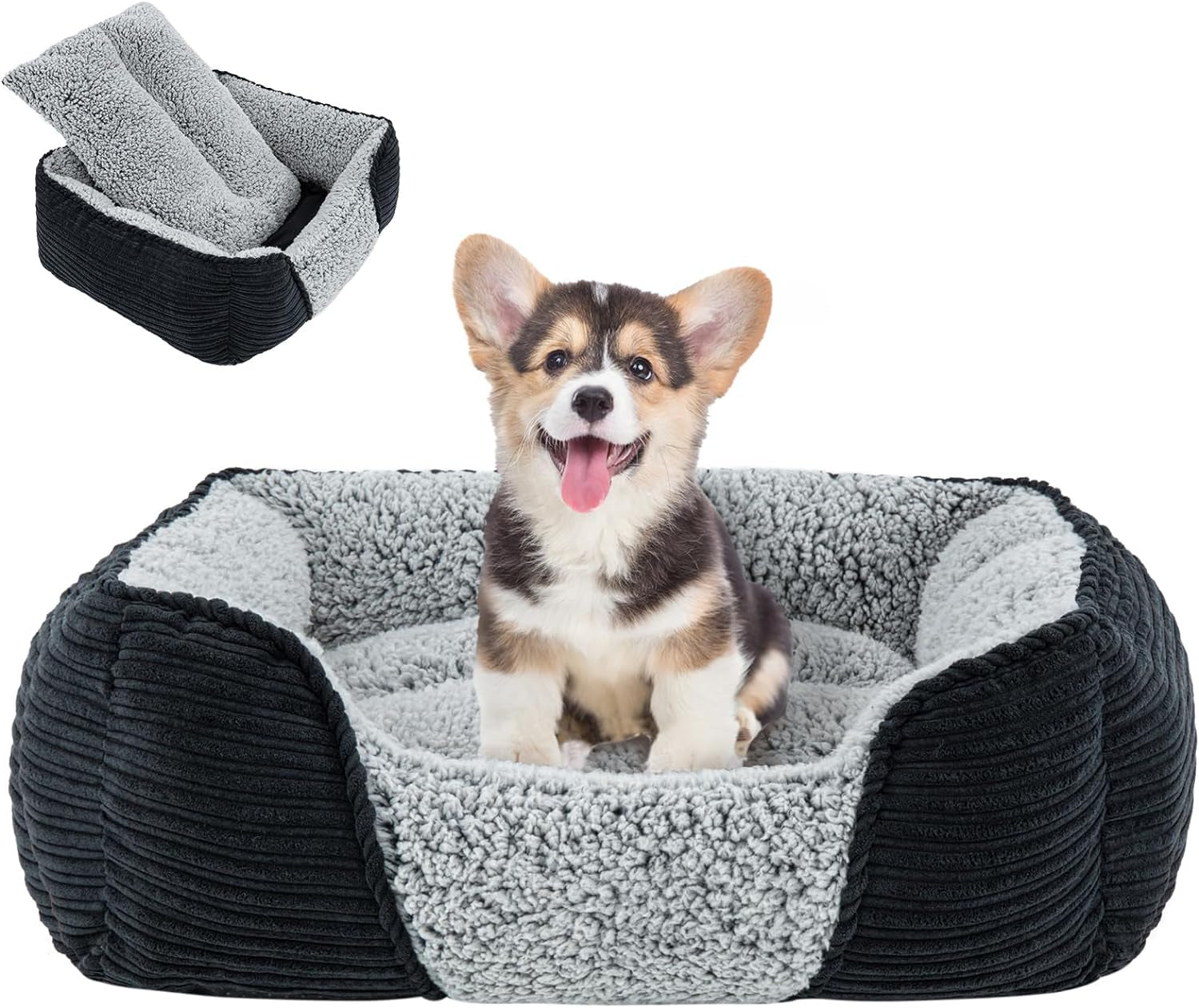 Miguel Washable Dog Bed with Removable Cushion – Easy-to-Wash Small Dog Sofa Bed, Anti-Slip Bottom & Bolstered Calming Cuddle Design