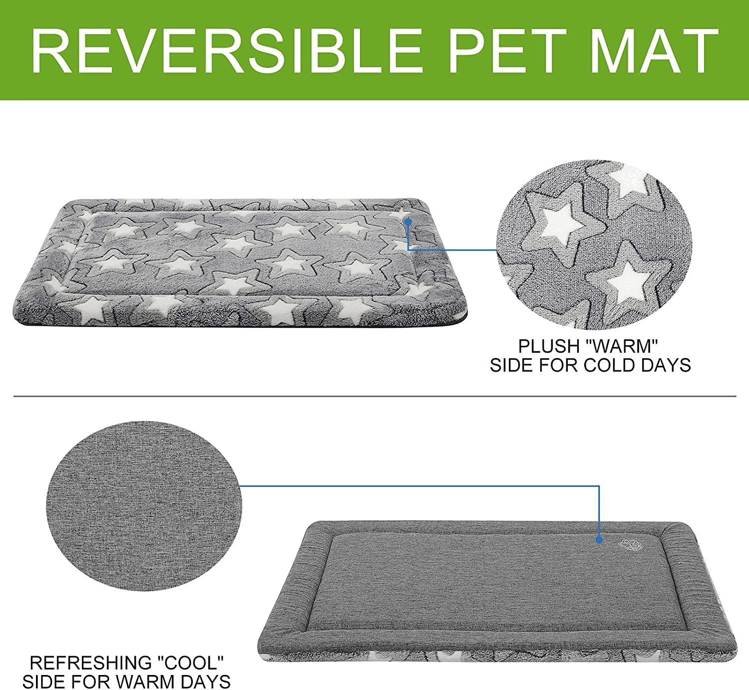 EMPSIGN Reversible Dog Bed Mat - Cool & Warm Sides, Machine Washable, Large - 36x24x1.1 Inches