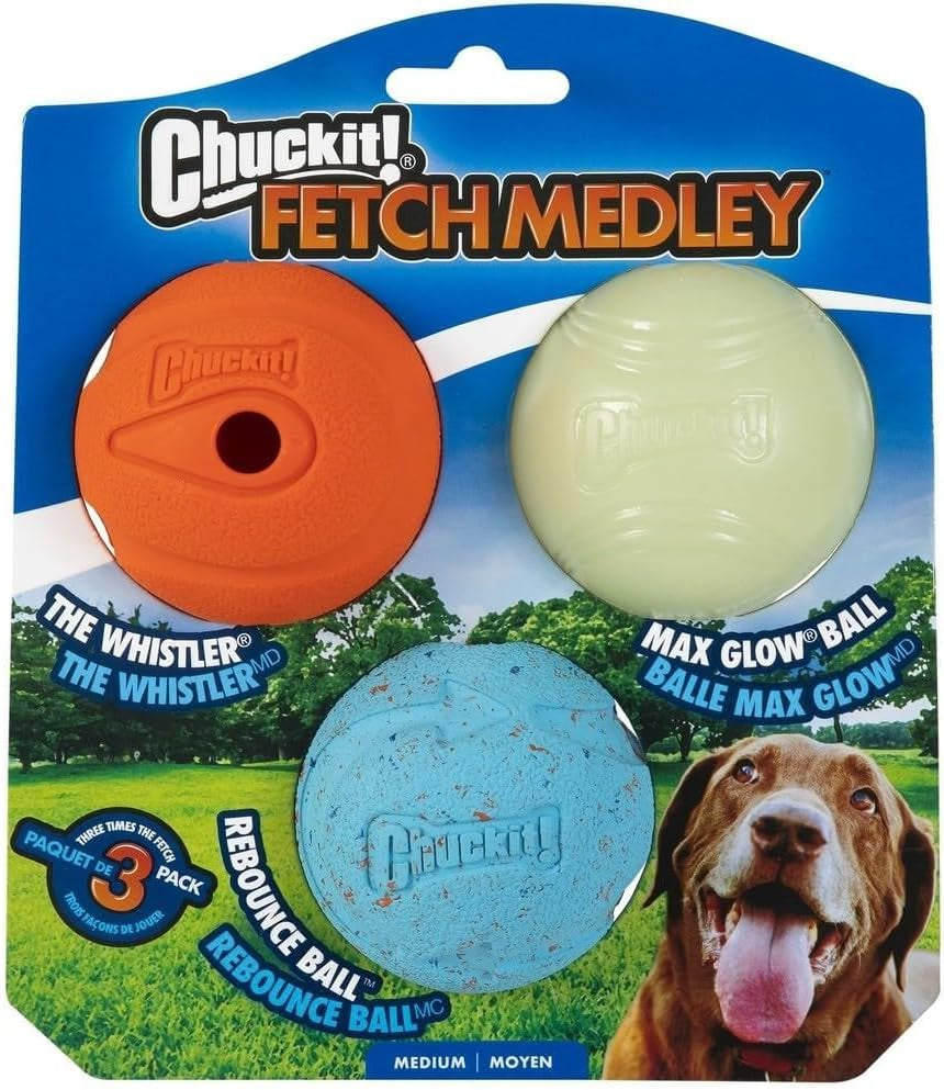 Chuckit! Dog Fetch Ball Medley, Medium, 3 Pack, Ultra, Rugged Balls Included