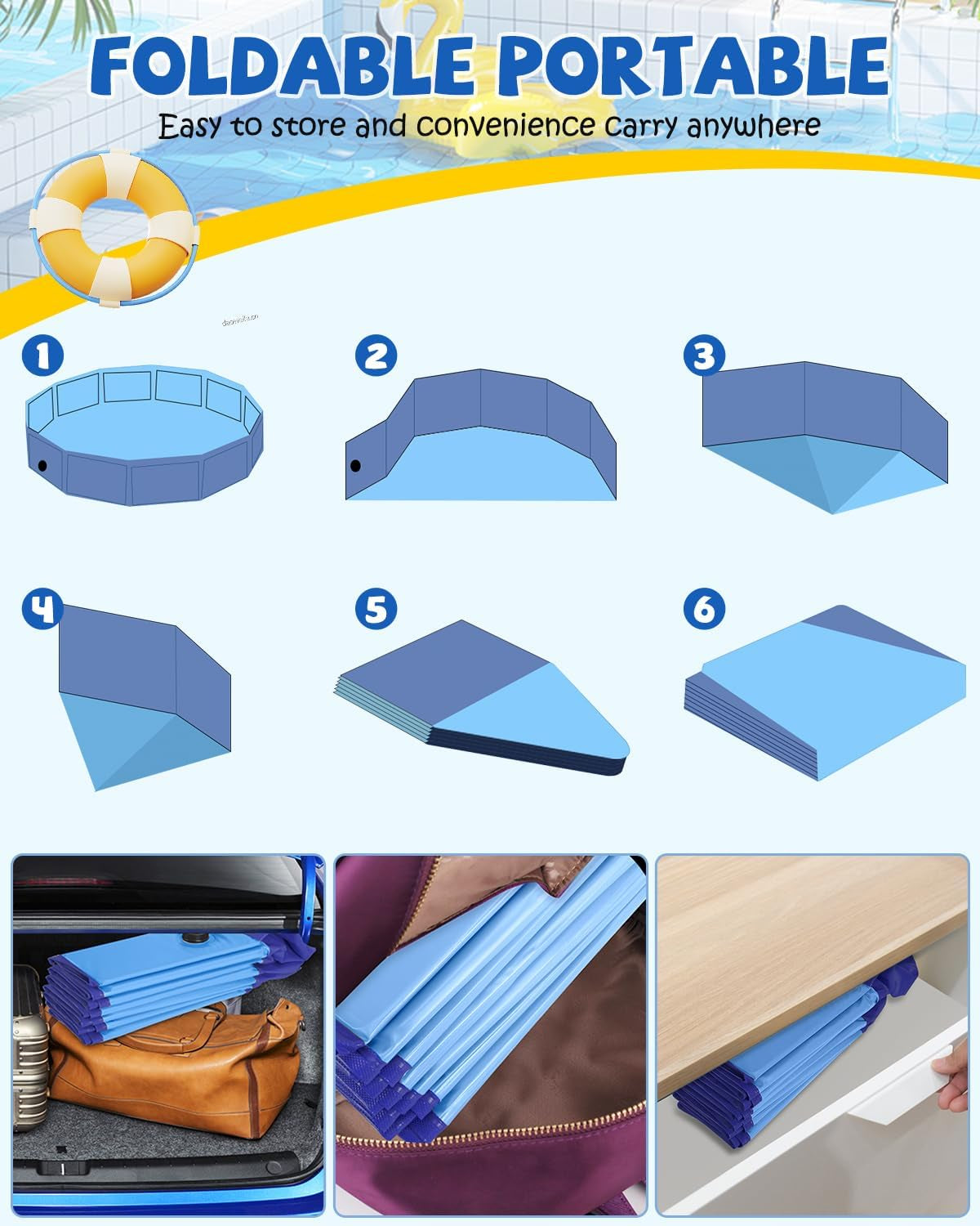 Foldable Medium Dog Pool, Collapsible Bath for Dogs & Kids, PVC, 40"x12"