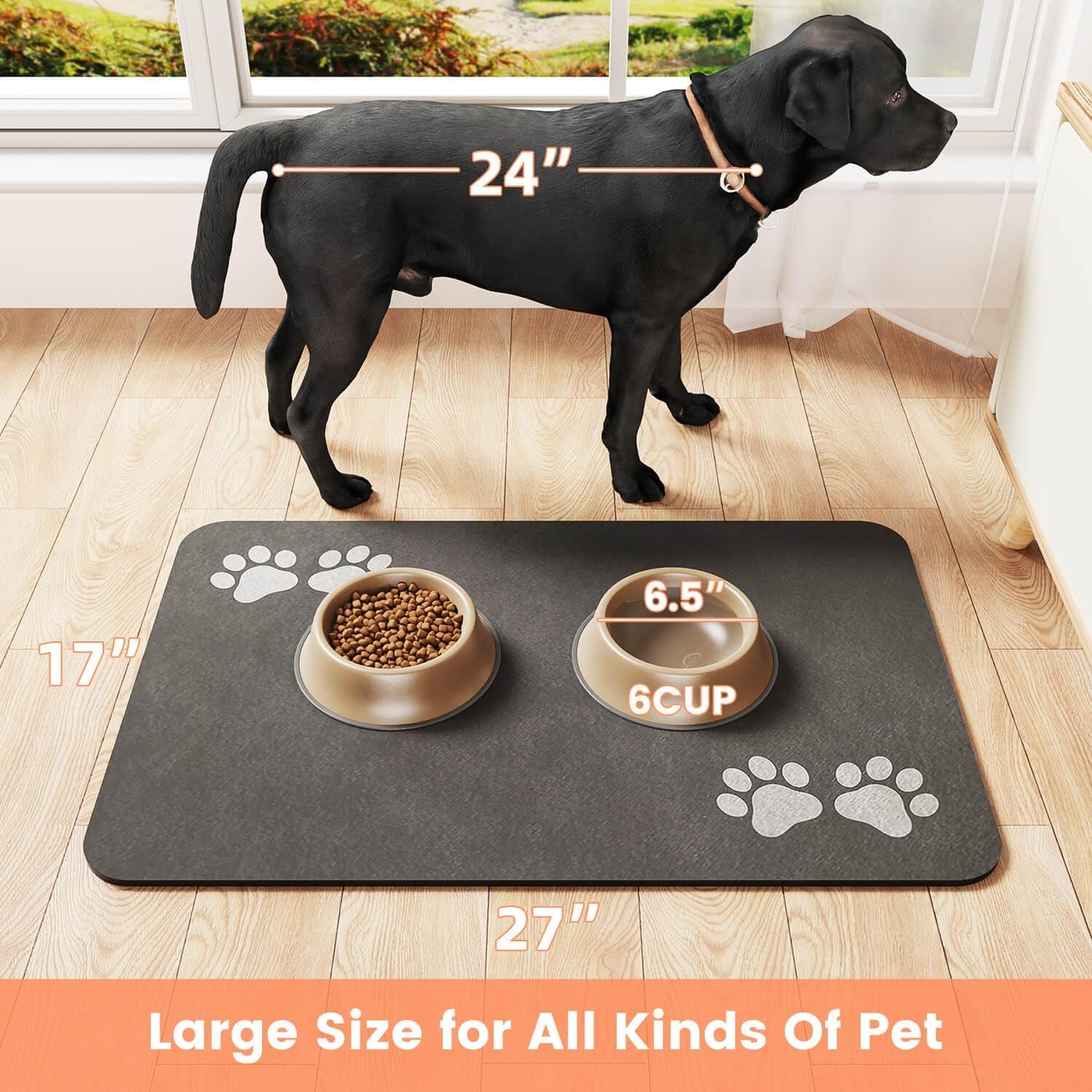 Pet Feeding Mat-Absorbent Pet Placemat for Food and Water Bowl, Dog Food Mat with Waterproof Rubber Backing, No Stains Quick Dry Water Dispenser Mat for Dog and Cat, Dark Gray-12"X20"