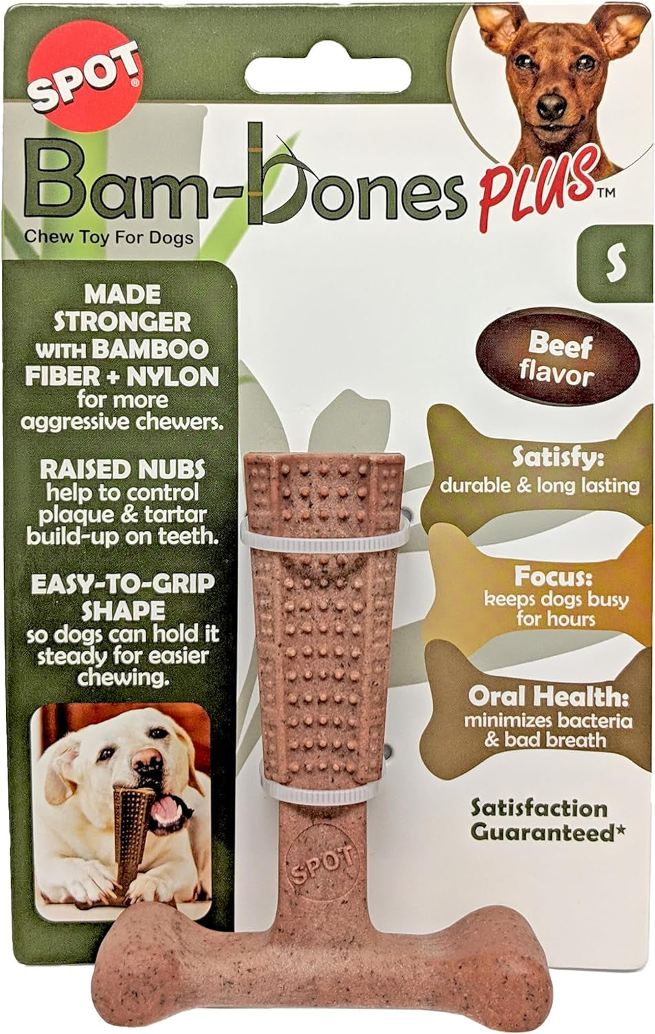 SPOT Bam-Bones Plus T-Bone for Dogs Under 60Lbs: Durable, Non-Splintering Chew Toy, Beef Flavor