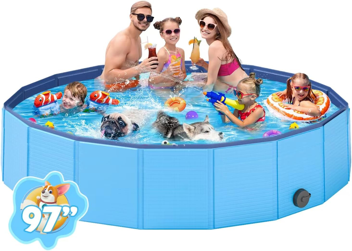 Foldable Medium Dog Pool, Collapsible Bath for Dogs & Kids, PVC, 40"x12"