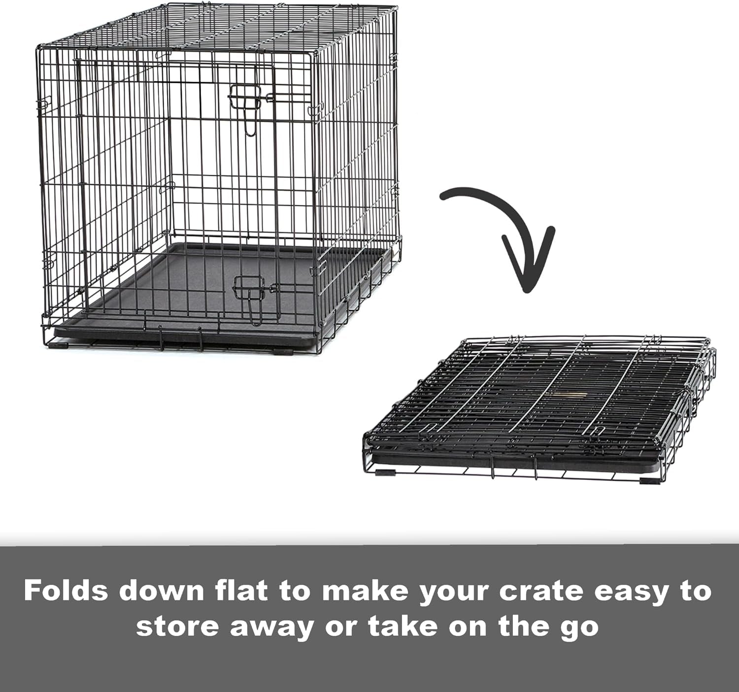 Double Door Enhanced Dog Crate – Metal Dog Kennel with Leak-Proof Pan, Floor Protecting Feet, Various Sizes