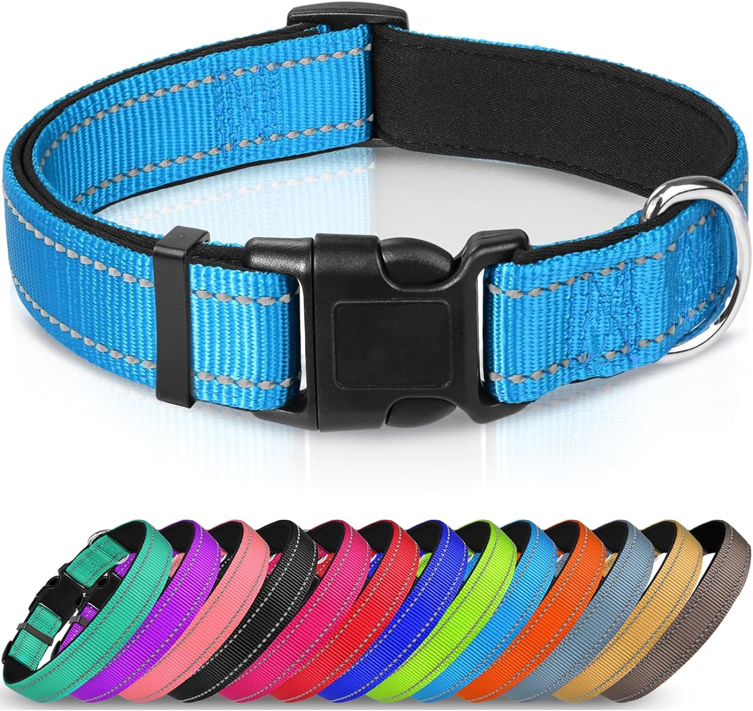 Joytale Large Reflective Dog Collar: Soft Neoprene Padded, Breathable Nylon, Adjustable, Teal