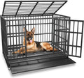 Heavy-Duty Indestructible Dog Crate – Escape-Proof Cage with Removable Trays, Wheels, Double Door, XL Size for Large Dogs