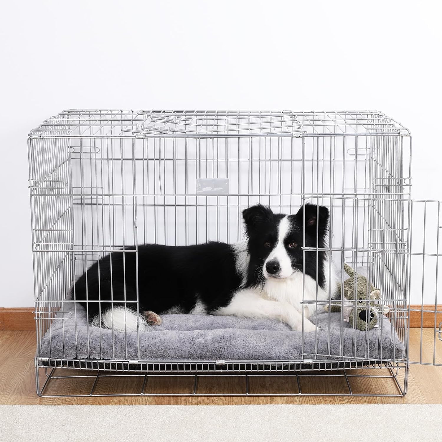 Washable Dog Crate Bed for Large Dogs - Non-Skid Comfort Pad Mat, Fits Metal Crates, Light Grey