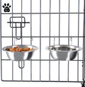 Set of 2 Stainless Steel Dog Bowls, 8Oz, Dishwasher Safe, Hangs in Cage/Kennel/Crate, Silver