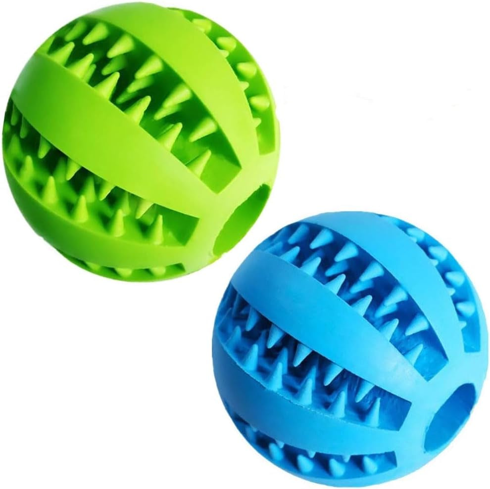 2-Pack Interactive Dog Treat Toy Ball: Tooth Cleaning, 2.8", Green & Blue