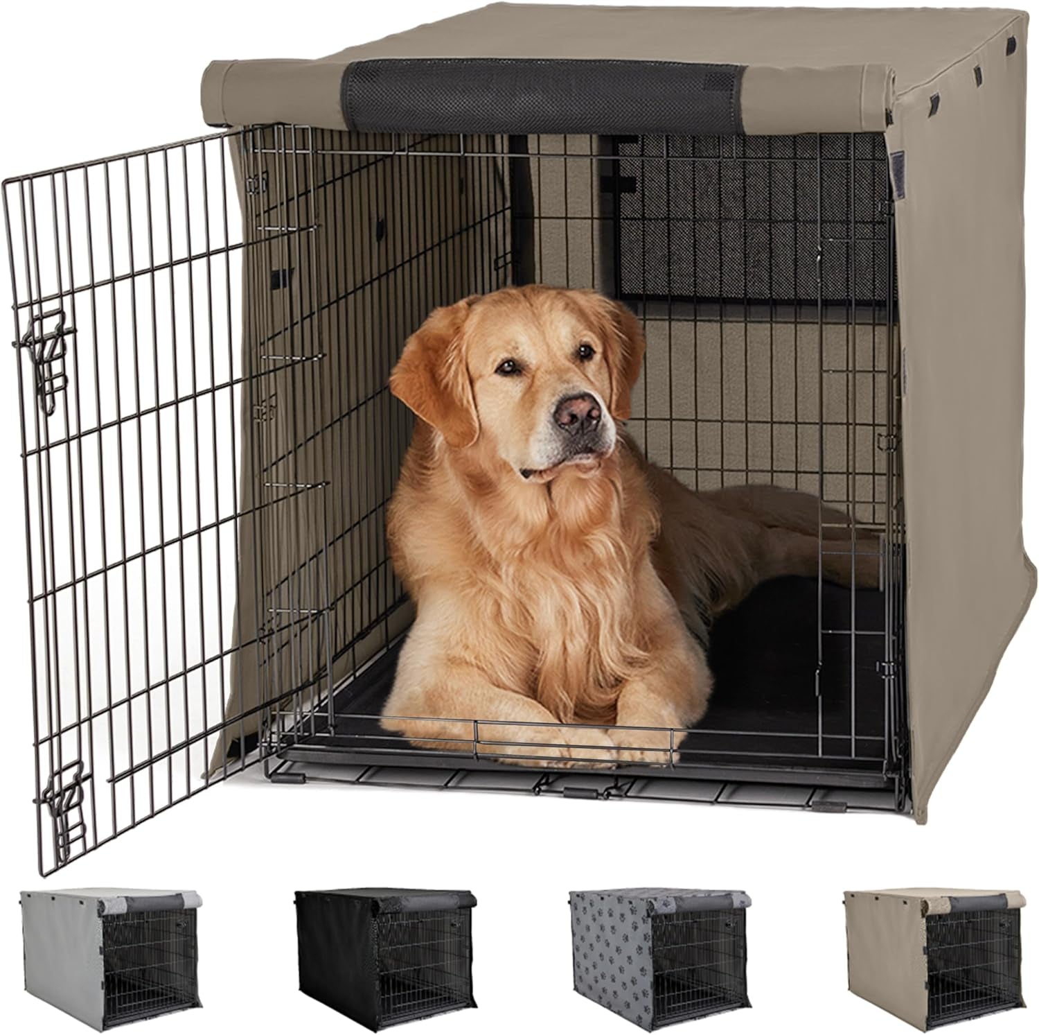 Gorilla Grip Heavy Duty Dog Crate Cover - Privacy Cover with Mesh Windows, Fits 30" Wire Crates, Washable, Paw Design