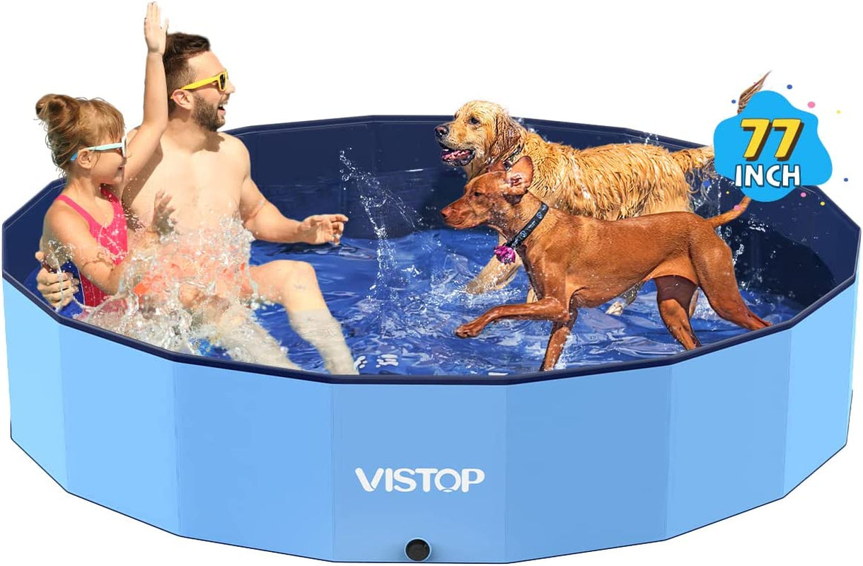 VISTOP XXL Foldable Dog Pool: Hard Plastic, Portable, 67"D x 11.8"H, Blue