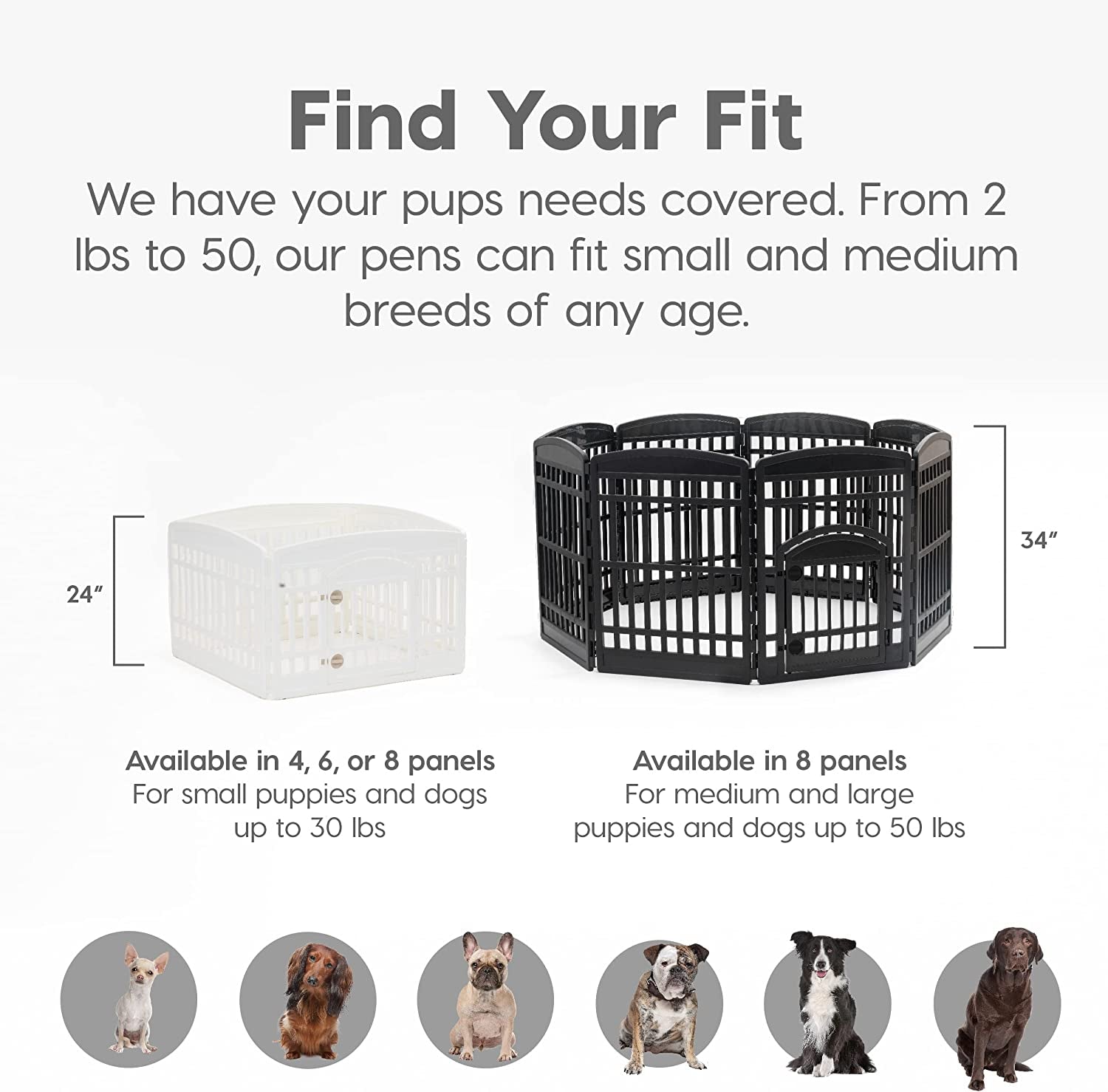 IRIS USA 4-Panel Dog Playpen with Door – Foldable, Customizable Indoor/Outdoor Puppy Playpen, Easy to Assemble, Portable Pet Pen
