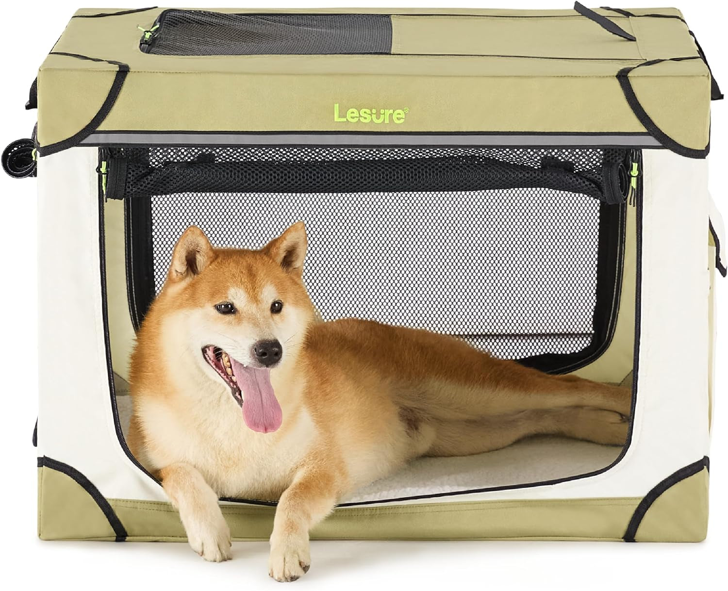 Lesure Soft Collapsible Dog Crate – 4-Door Portable Foldable Travel Kennel with Durable Mesh for Large Dogs, Indoor & Outdoor Use