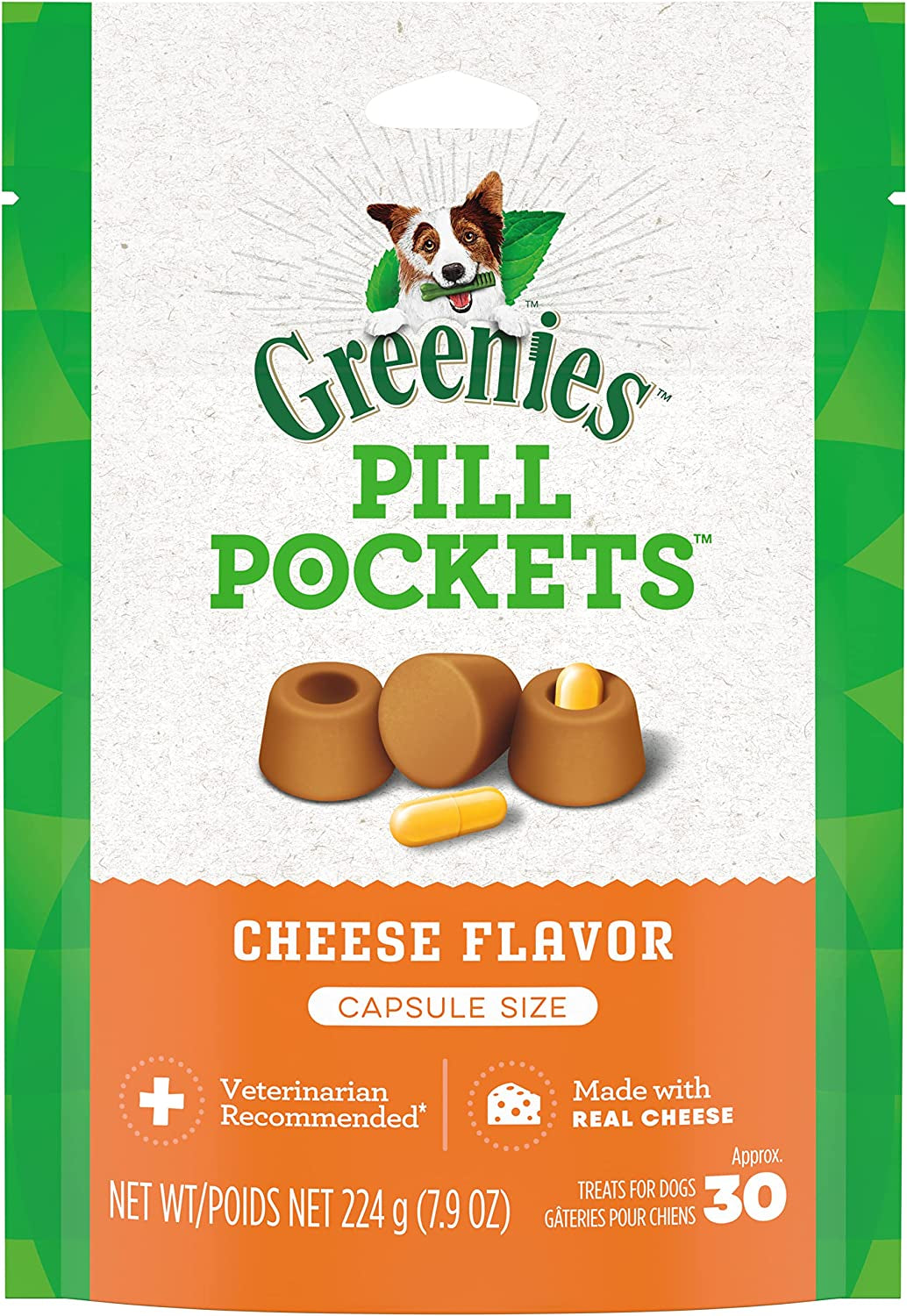 Greenies Pill Pockets Dog Treats, Cheese Flavor, Natural Soft Capsule-Size Treats for Dogs, for Easy Pill Administration