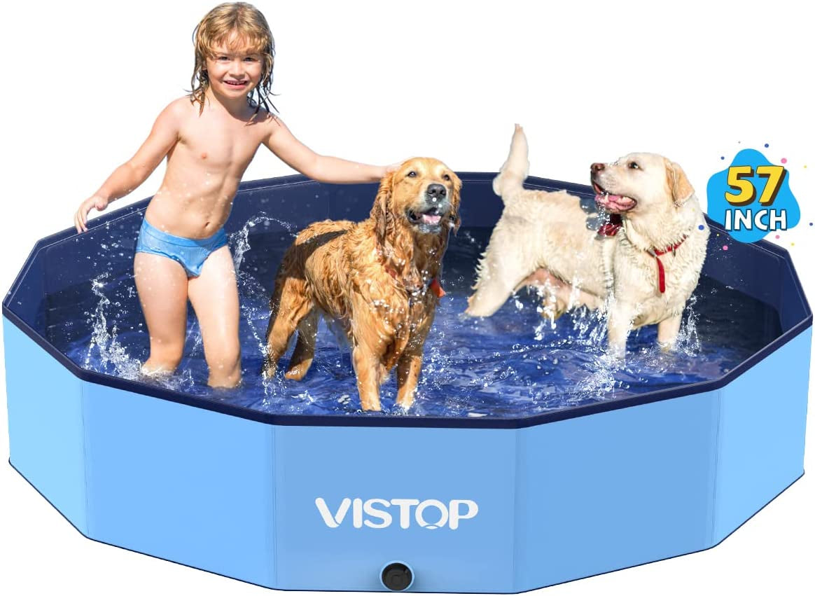VISTOP XXL Foldable Dog Pool: Hard Plastic, Portable, 67"D x 11.8"H, Blue