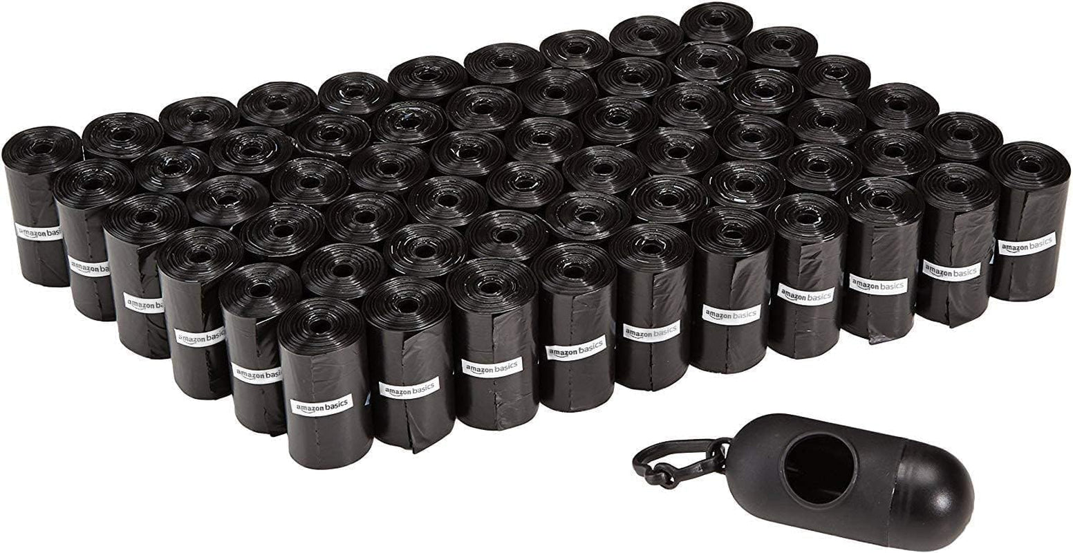 Amazon Basics Dog Poop Bags, 300 Count with Dispenser & Leash Clip, Unscented, 13" X 9"