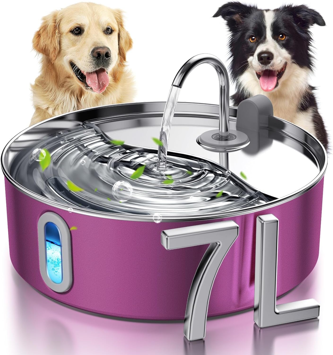 Large Stainless Steel Dog Water Fountain: 7L Capacity, Ultra-Quiet, Multi-Filtration, Level Window