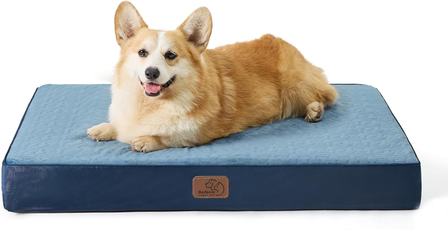 Bedsure Orthopedic Dog Bed - Memory Foam, 2-Layer, Washable Cover, Waterproof Lining, 36x27x3.5 Inch